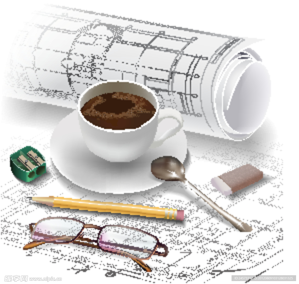 建筑工程图 咖啡 办公用品