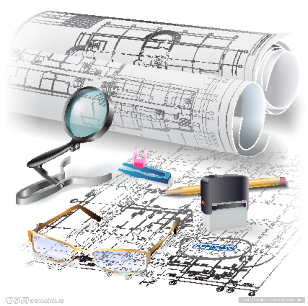 建筑工程图和办公用品