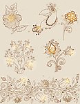 欧式花纹花朵 小鸟