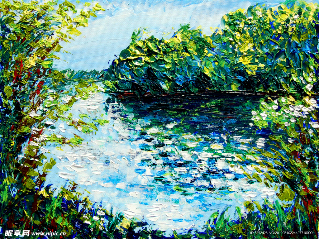 油画 湖岸