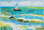油画 海浪帆船