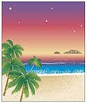 椰子树 海滩 沙滩 山 海 大海 星星 夜空