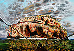 油画 驶离小岛