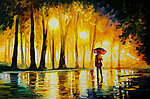 油画 公园夜雨