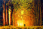 油画 金色的森林