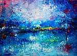 油画 小村夜景