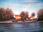 油画 河岸村落