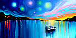 油画 海港夜景