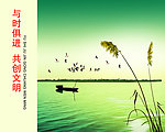 芦苇 小船 海鸥 文明