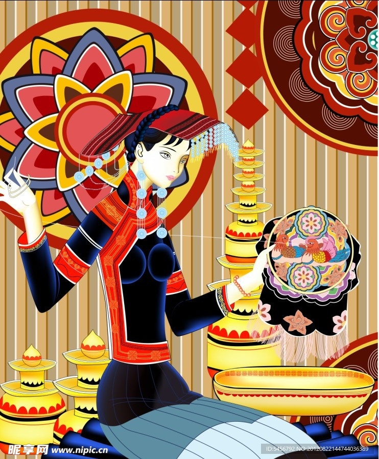 少女绣花