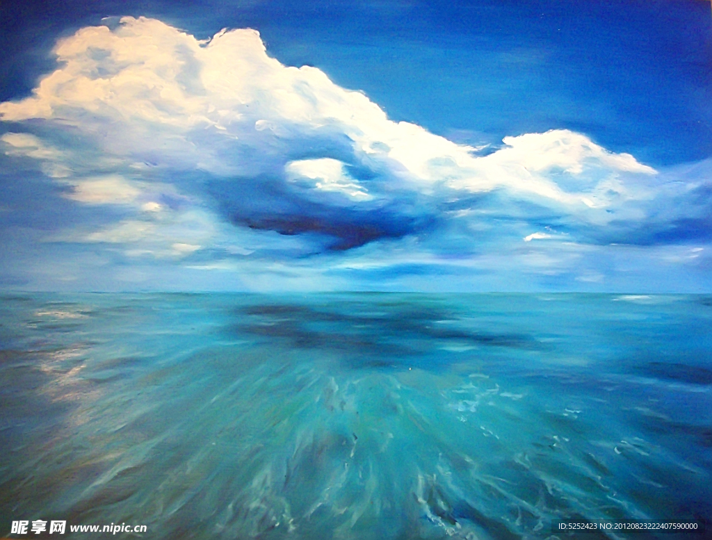 油画 蓝天海水