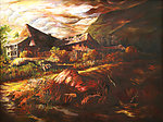 油画 山村