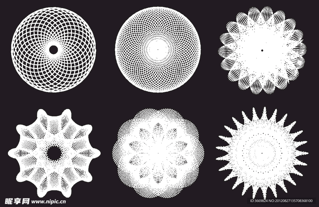 各种圆形螺纹齿状万花筒花纹