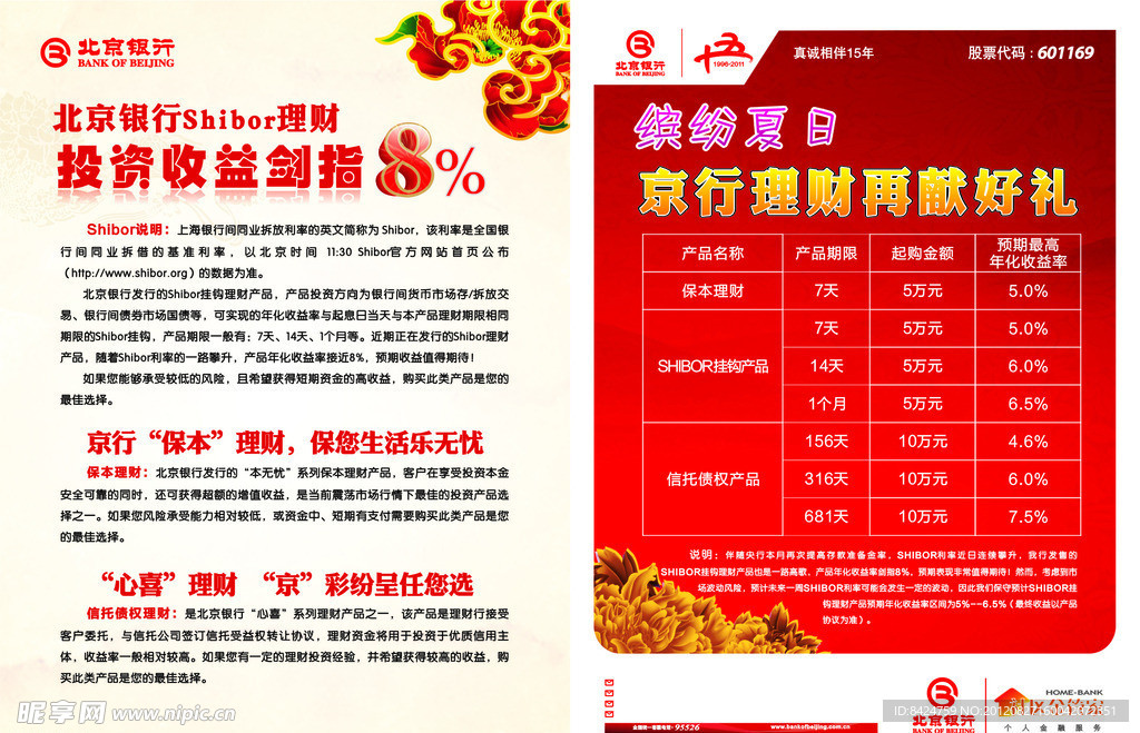 北京银行理财宣传单