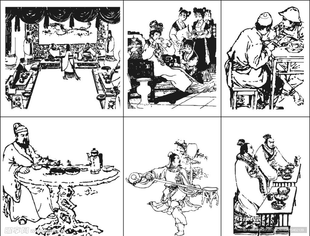 矢量白描饮酒图