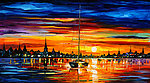 油画 海港日落
