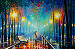 油画 浪漫雨夜