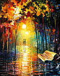 油画 公园雨夜