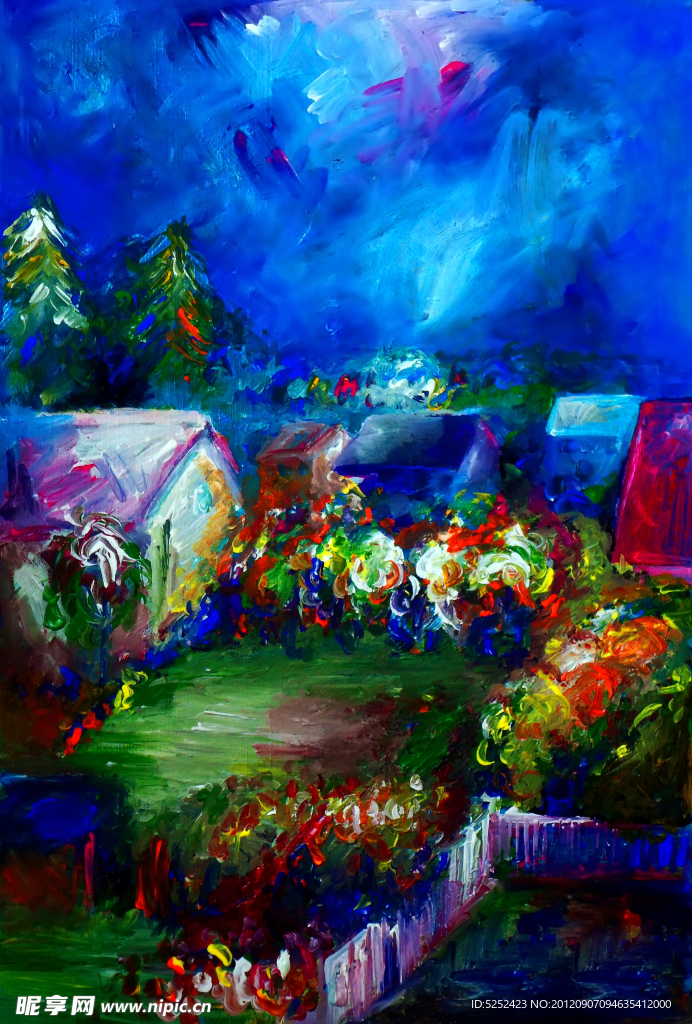 油画 花园房屋