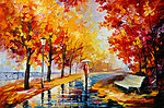 油画 公园秋景