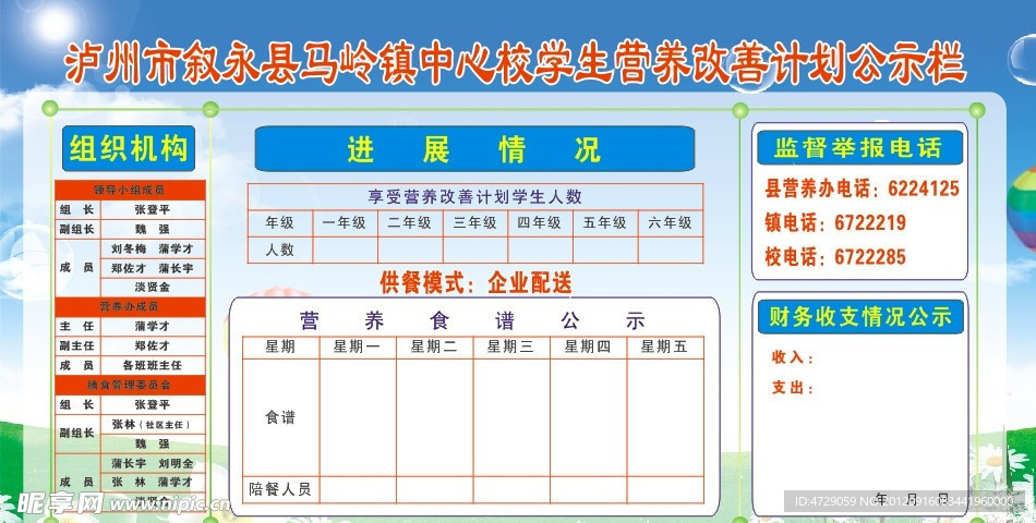 马岭镇营养改造计划公示栏