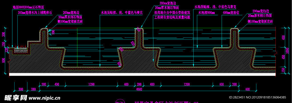 一层男宾桑拿区水池剖面图