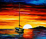 油画 夕阳小船