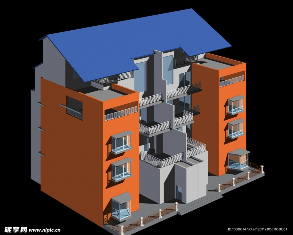 四层双拼别墅模型