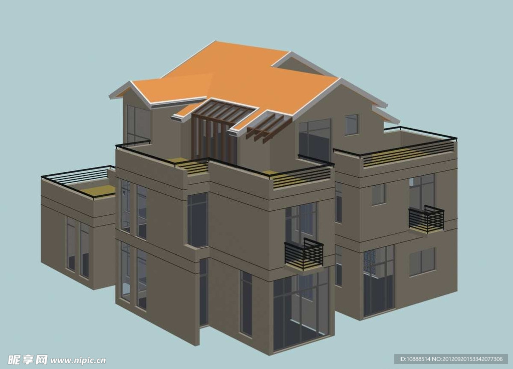 坡屋顶别墅模型