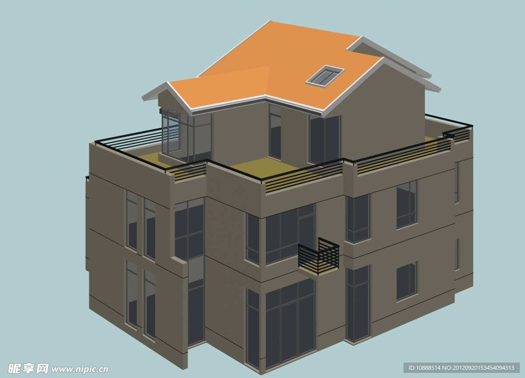 独立式坡屋顶现代别墅模型