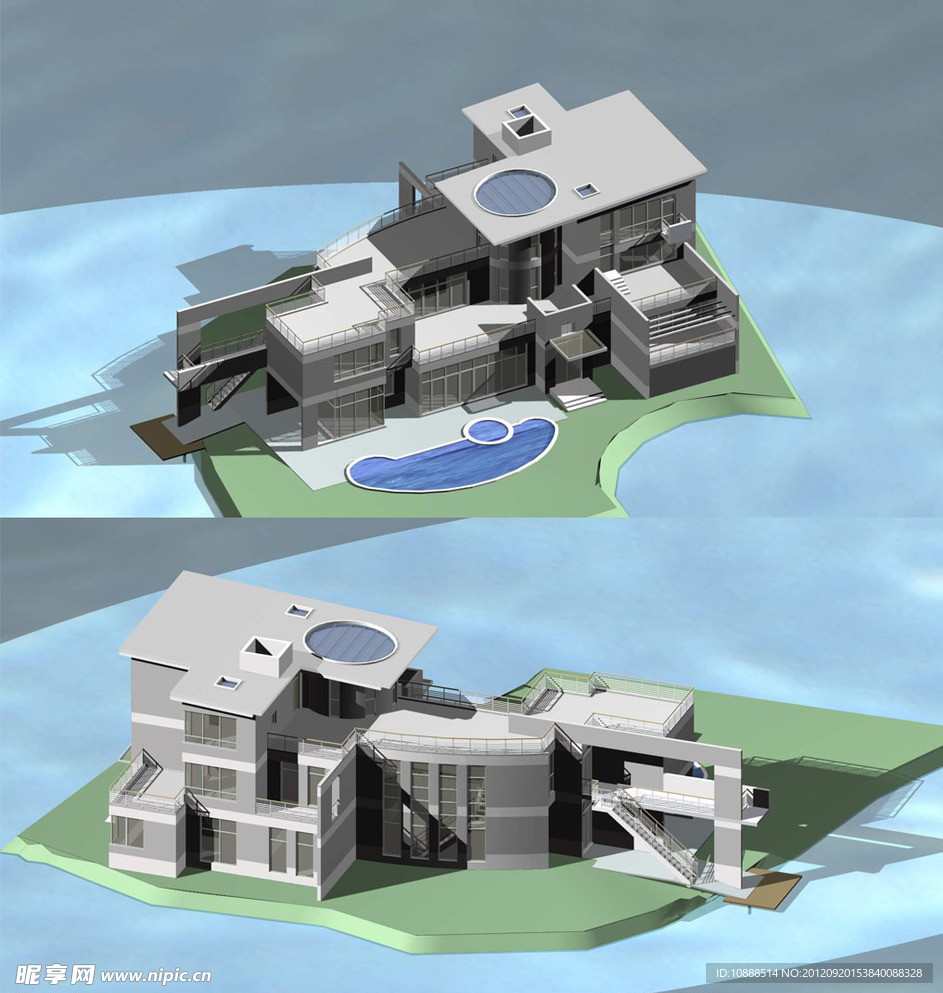 现代风格造型复杂的别墅模型