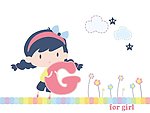 色彩花朵字母女孩