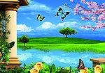蓝天白云花草高清图