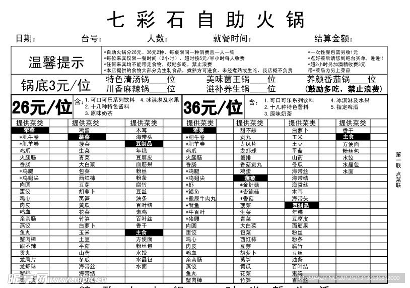 火锅餐单