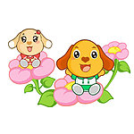 花朵上的可爱狗狗矢量图