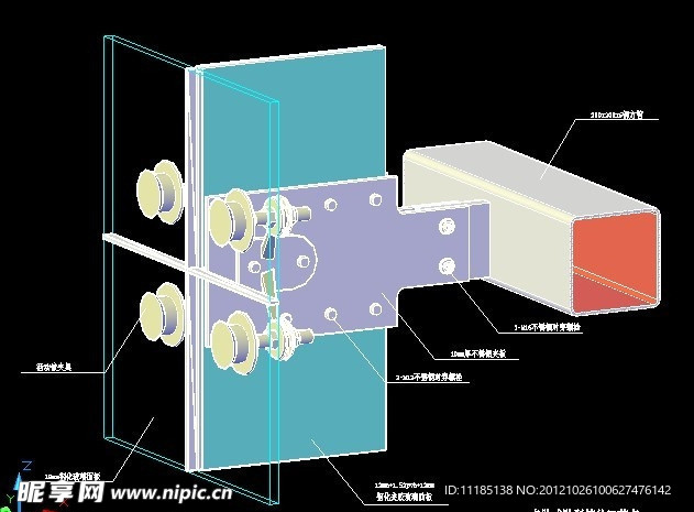 幕墙点肋夹板式3D节点