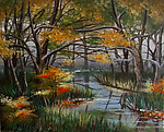 油画 林中小溪
