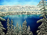 油画 冬季湖泊