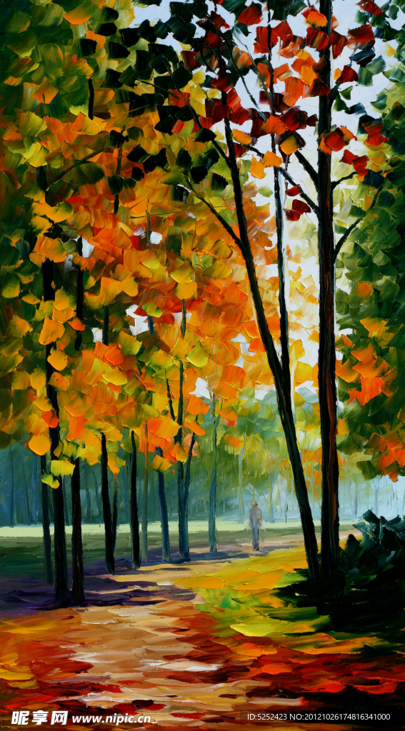 油画 秋天的森林