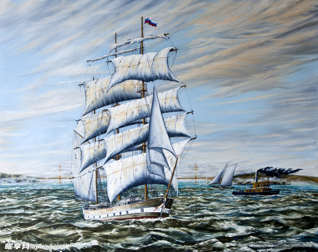 油画 帆船