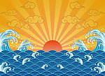 海浪红日