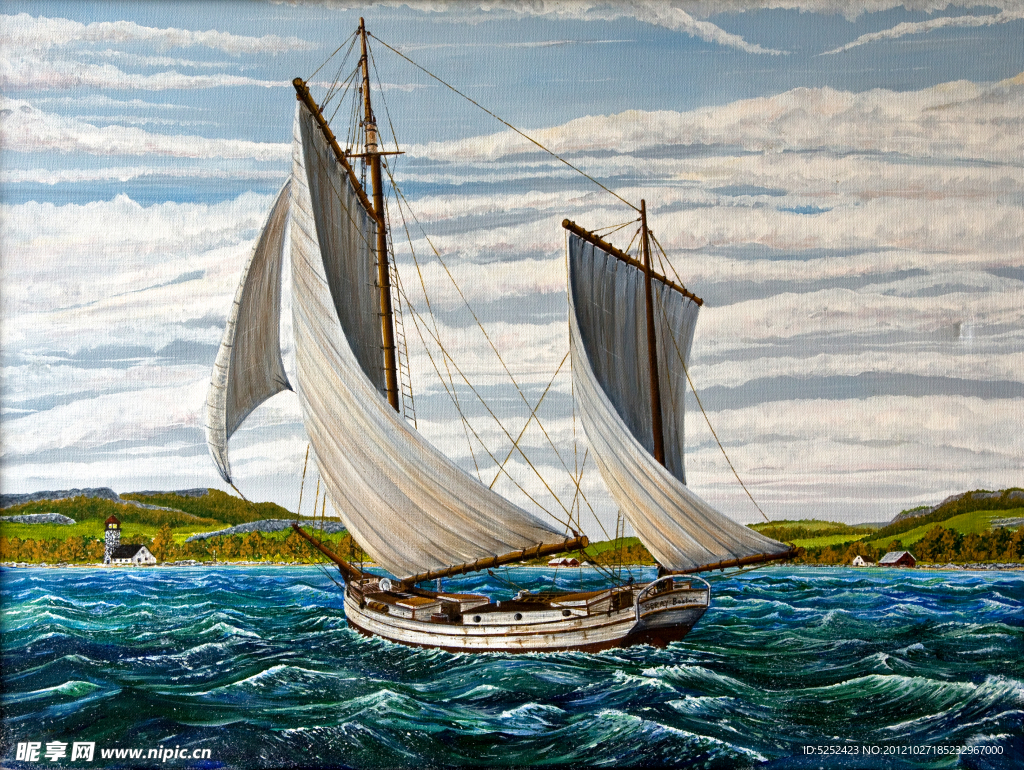 油画 帆船