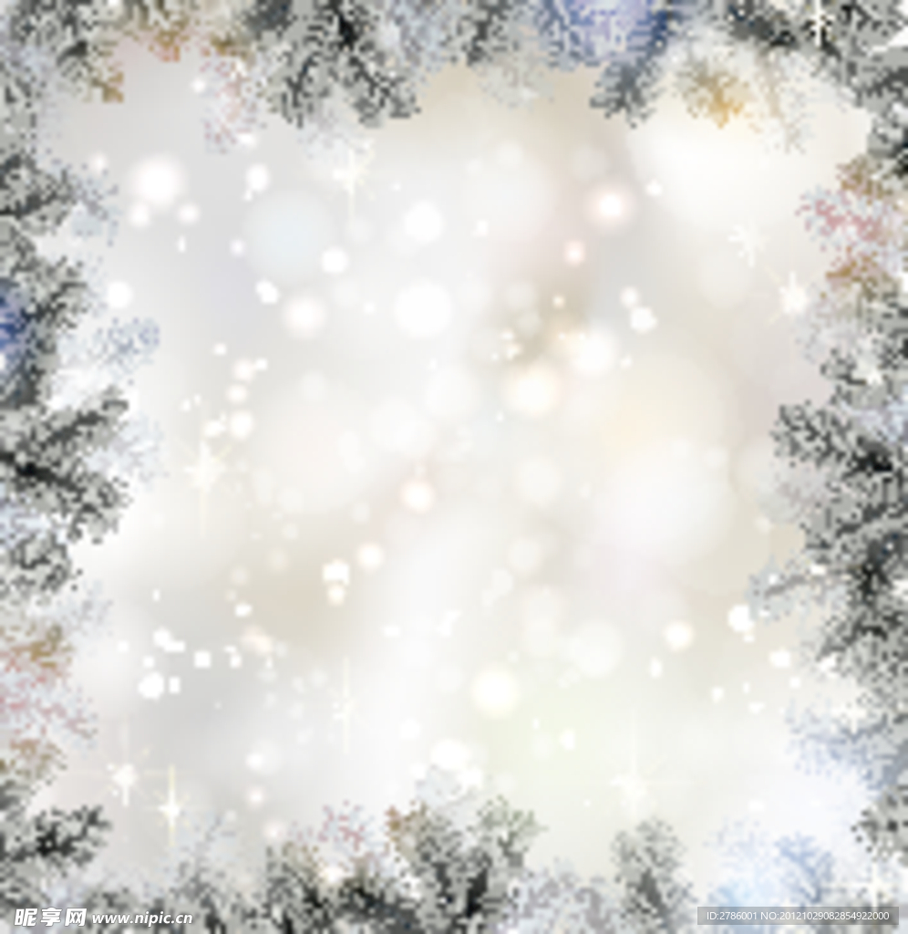 松枝雪花圣诞节背景 贺卡