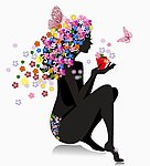 浪漫梦幻花纹花朵 蝴蝶女孩