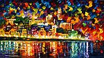 油画 海港夜景
