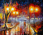 油画 公园冬夜