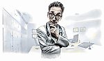 办公室思考的滑稽商务人物表情