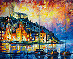 油画 海港夜景