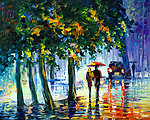 油画 雨中漫步