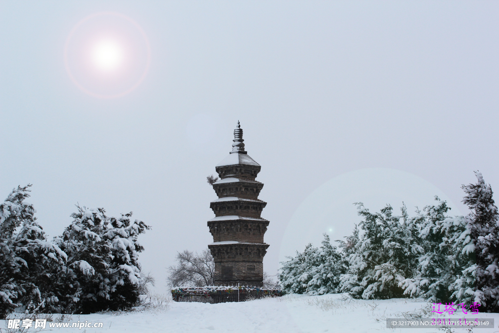 辽塔飞雪